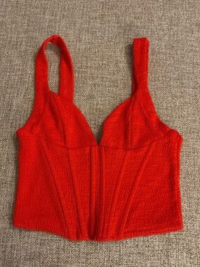 Red Textured Bustier Crop Top